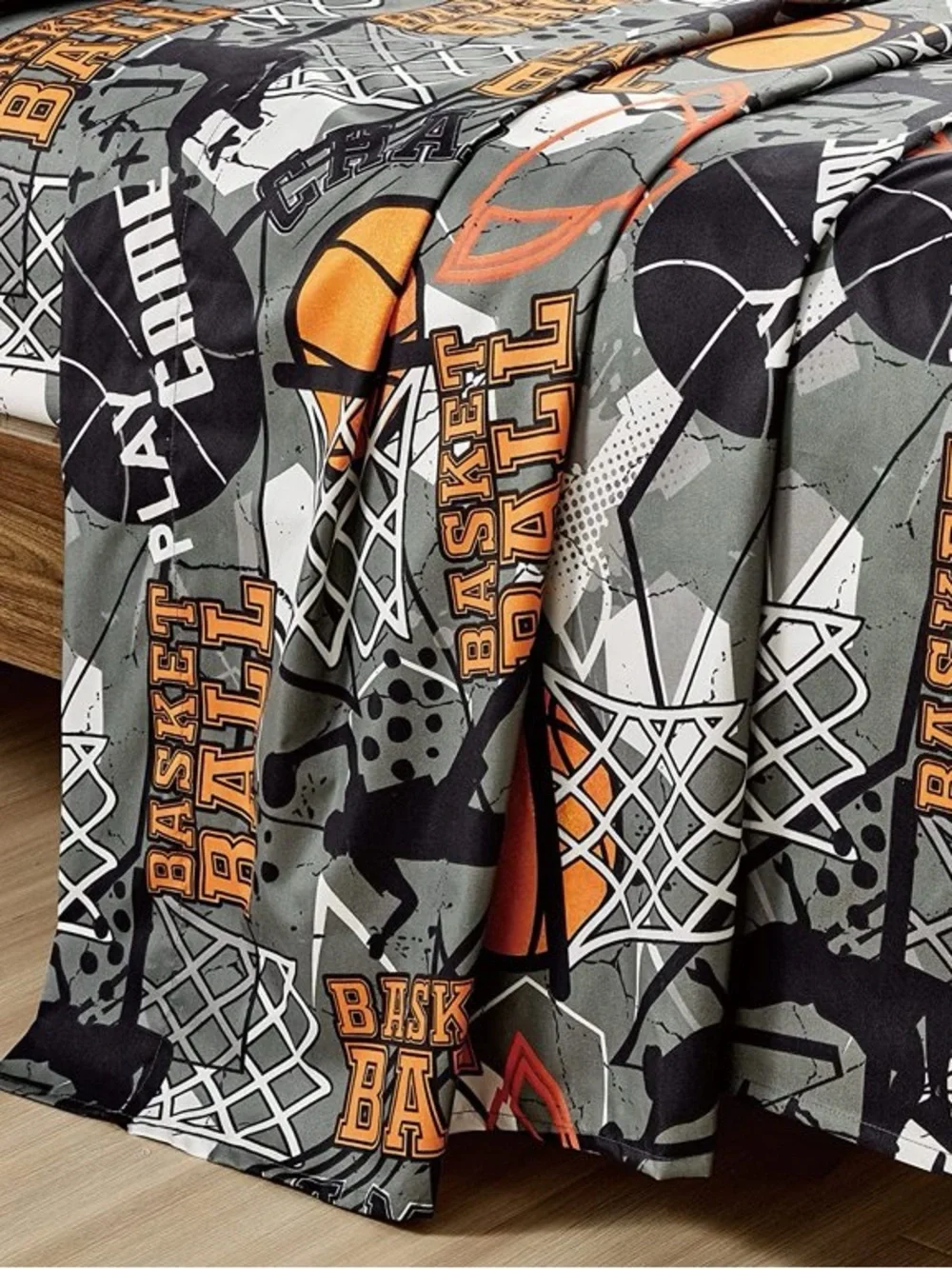 Basketball Print Bedding Twin XL sheet Set - Gray & Orange
